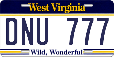 WV license plate DNU777