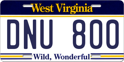 WV license plate DNU800