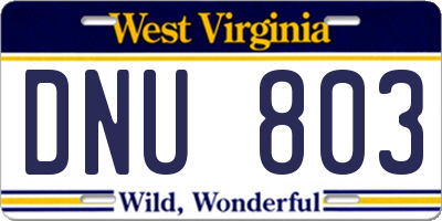 WV license plate DNU803