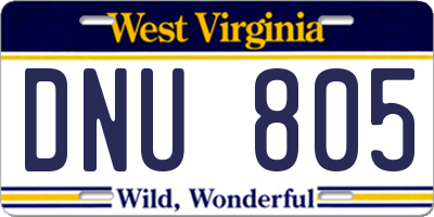WV license plate DNU805