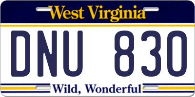 WV license plate DNU830