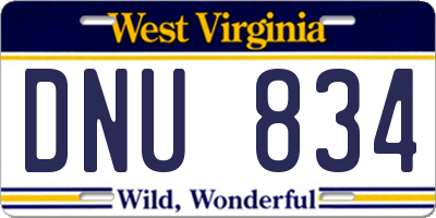 WV license plate DNU834