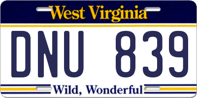 WV license plate DNU839