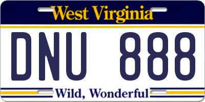 WV license plate DNU888