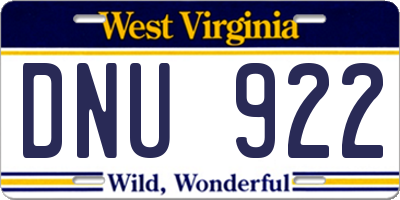 WV license plate DNU922