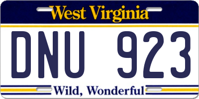 WV license plate DNU923