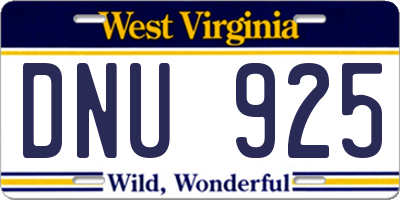 WV license plate DNU925