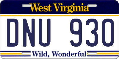 WV license plate DNU930