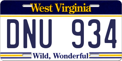 WV license plate DNU934