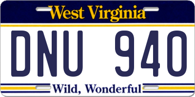 WV license plate DNU940