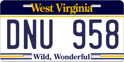 WV license plate DNU958
