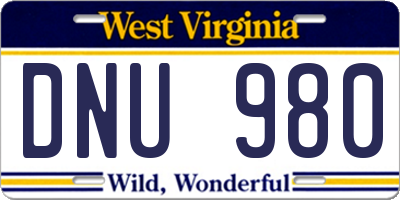 WV license plate DNU980