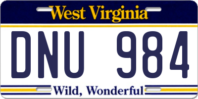 WV license plate DNU984