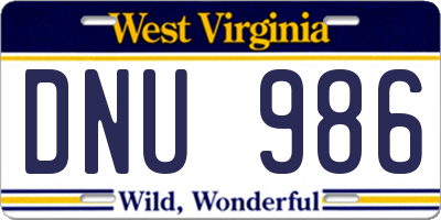 WV license plate DNU986