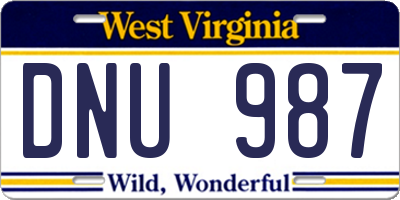 WV license plate DNU987