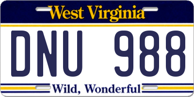 WV license plate DNU988