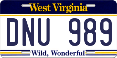 WV license plate DNU989