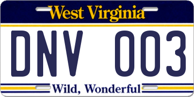WV license plate DNV003