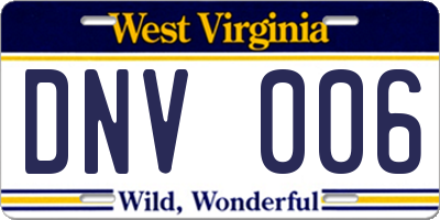 WV license plate DNV006