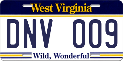 WV license plate DNV009