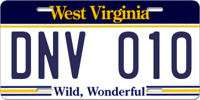 WV license plate DNV010