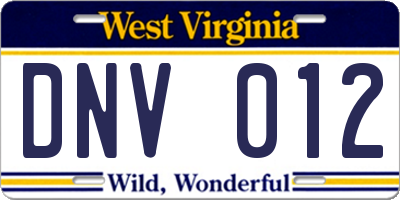 WV license plate DNV012