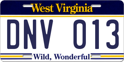 WV license plate DNV013
