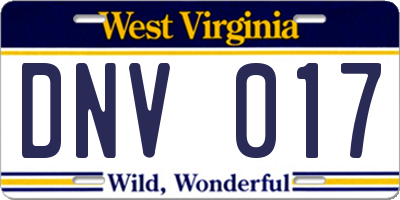 WV license plate DNV017