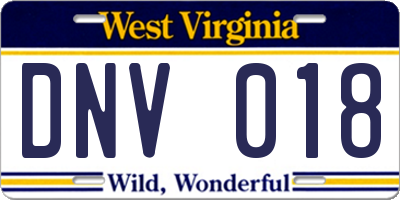 WV license plate DNV018