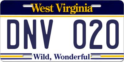 WV license plate DNV020
