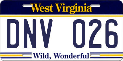 WV license plate DNV026