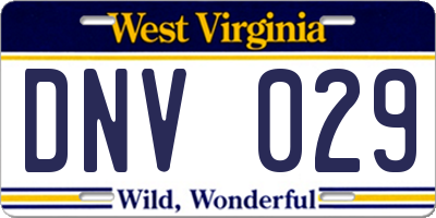 WV license plate DNV029