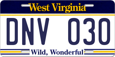 WV license plate DNV030