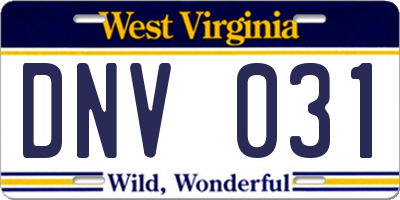 WV license plate DNV031