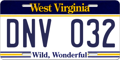 WV license plate DNV032