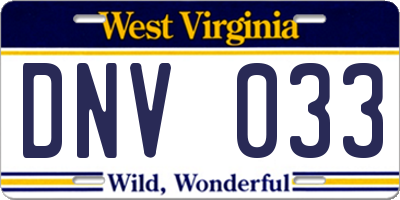 WV license plate DNV033