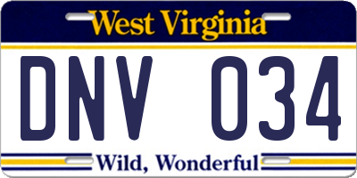 WV license plate DNV034