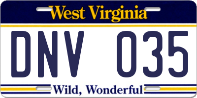 WV license plate DNV035