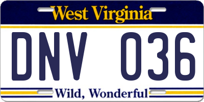 WV license plate DNV036