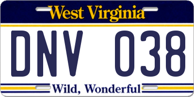 WV license plate DNV038