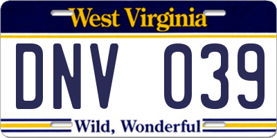 WV license plate DNV039