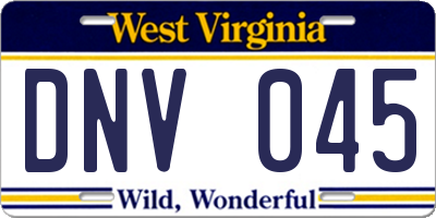 WV license plate DNV045