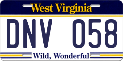 WV license plate DNV058