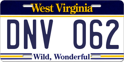 WV license plate DNV062