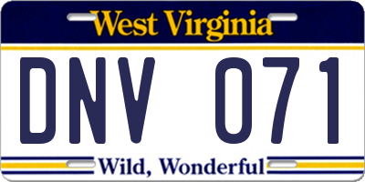 WV license plate DNV071