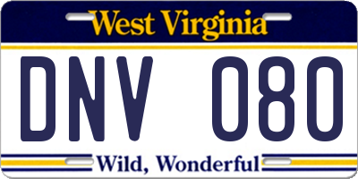 WV license plate DNV080