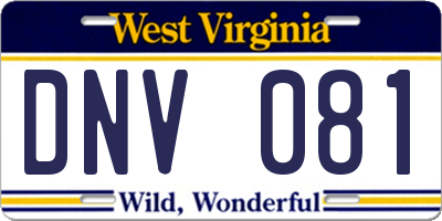 WV license plate DNV081
