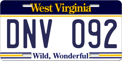 WV license plate DNV092
