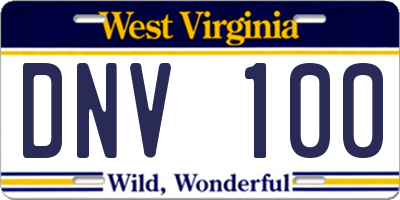 WV license plate DNV100