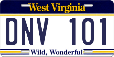 WV license plate DNV101